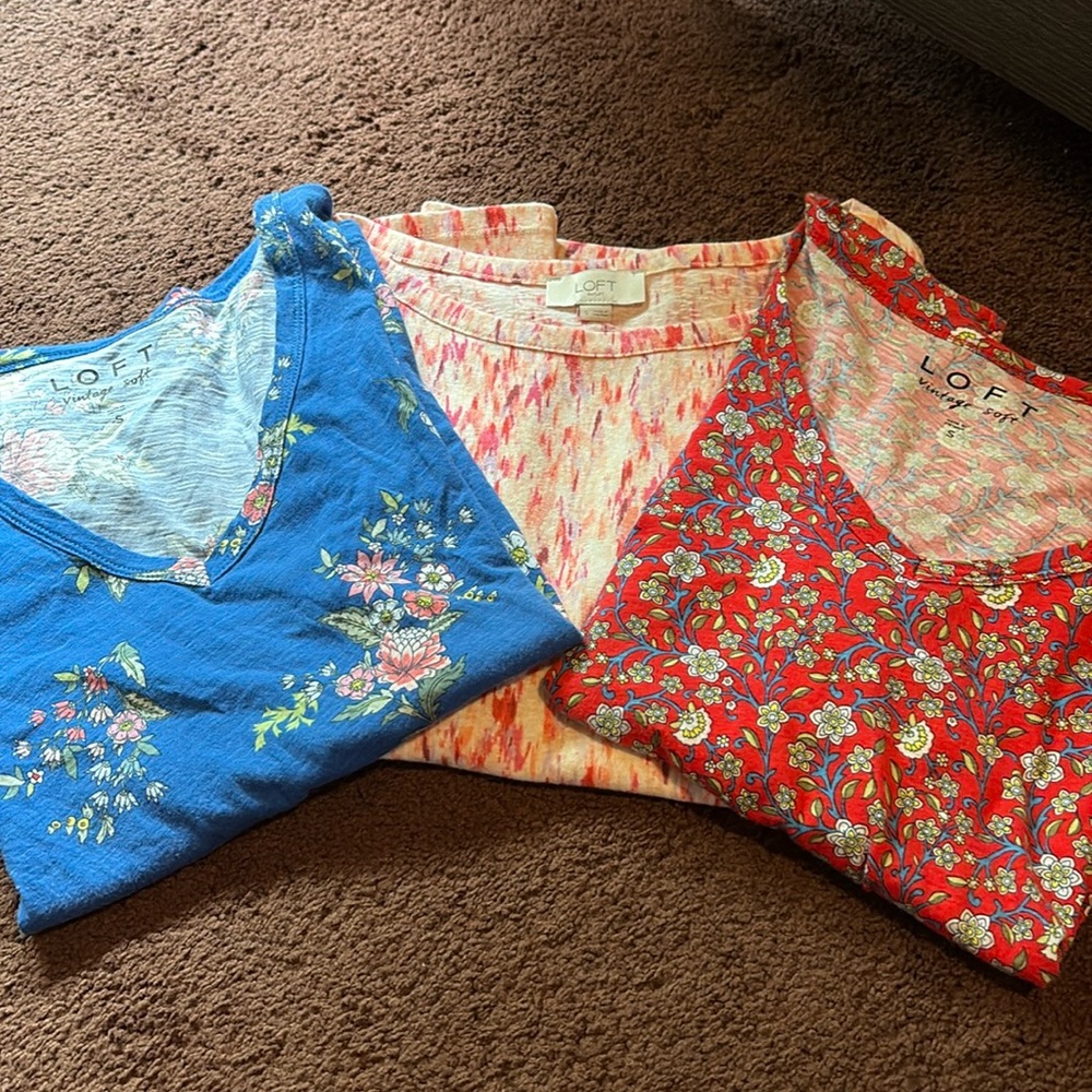 LOFT Red Floral and Pink Patterned Tops